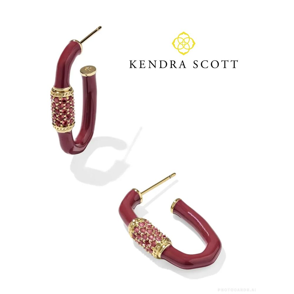 NWOT Kendra Scott Emery Gold Enamel Hoop Earrings in Burgundy Mix
